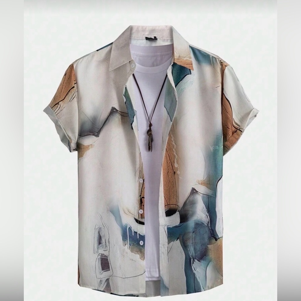 ROMWE Multicolor Abstract Button Down Shirt